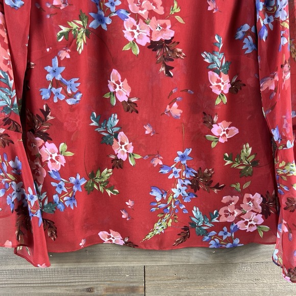 Cabi Womens Shirt Devoted Red Floral Blouse Chiffon Sheer 3590 Size XS - Picture 3 of 8